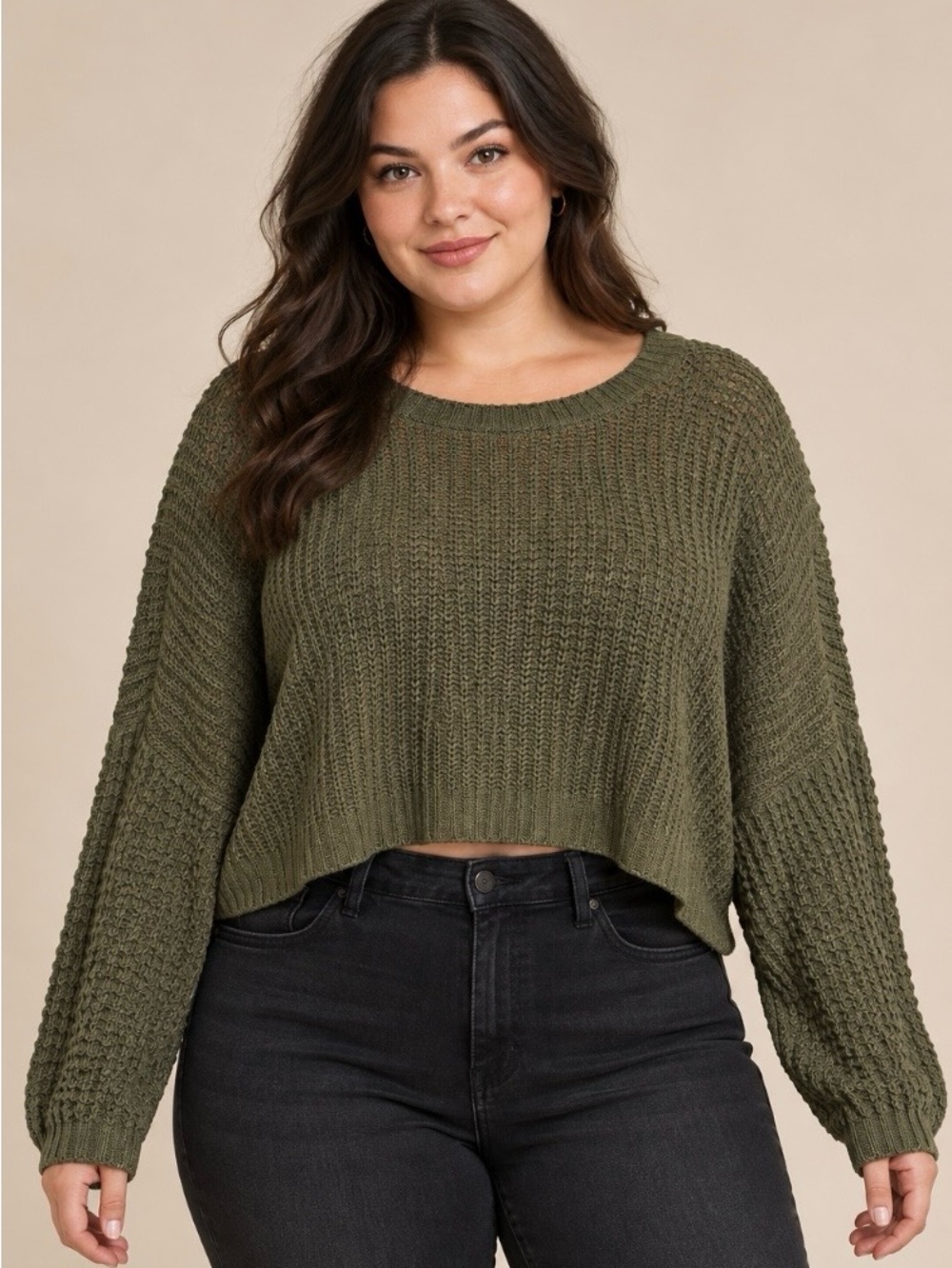 rue21 Cropped Knit Sweater in Green XL Like New
